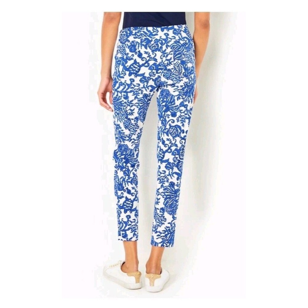 Lilly Pulitzer Luxletic Corso Pants Size 8 Stretch Blue "Ride With Me" Print - Picture 2 of 9